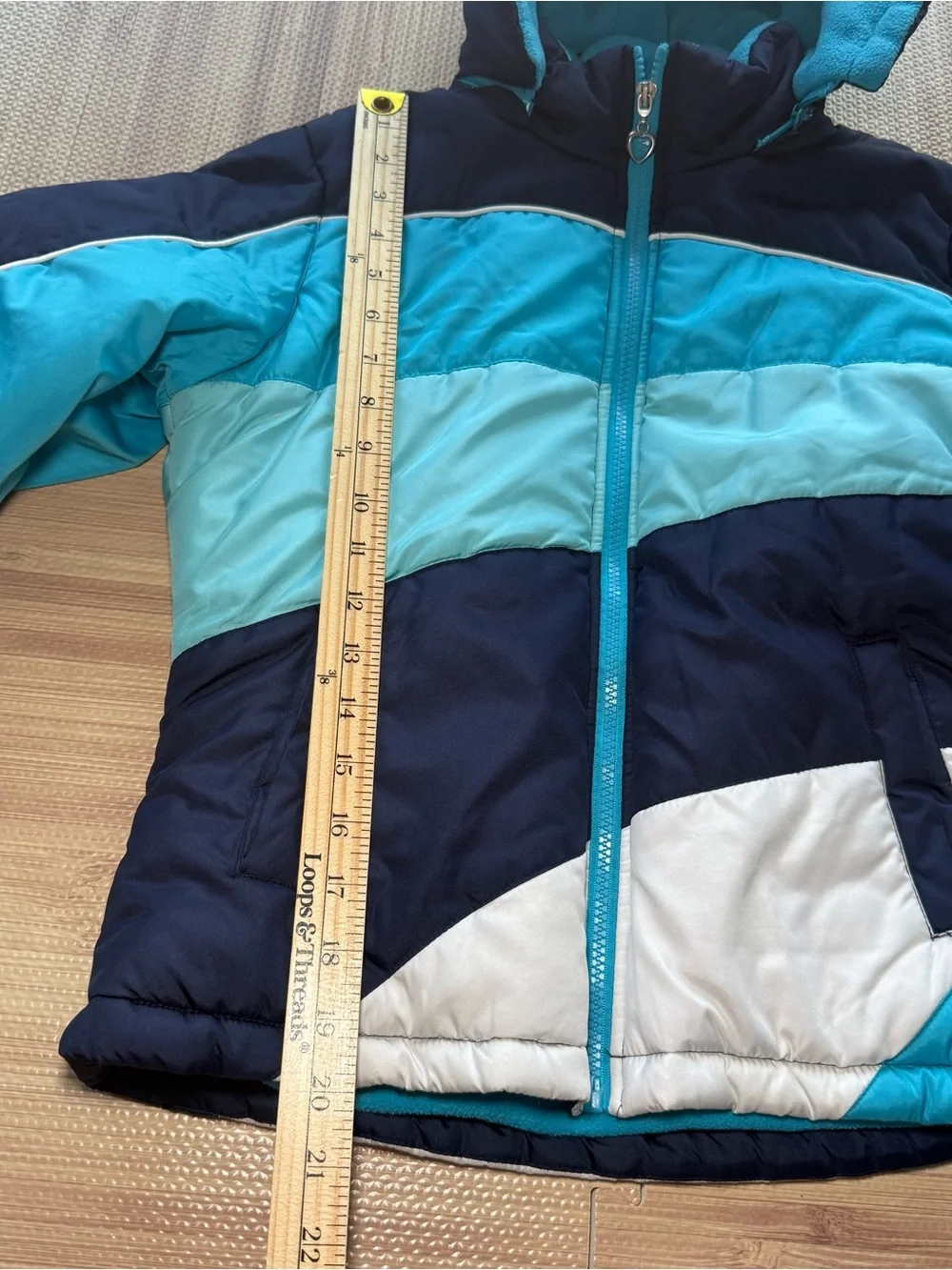 Rothschild Girls 10/12 Winter Puffer Ski Jacket Blue Colorblock Removable Hood